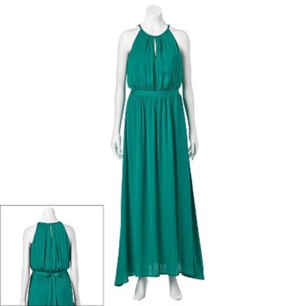 Jennifer Lopez green and gold maxi dress with tie